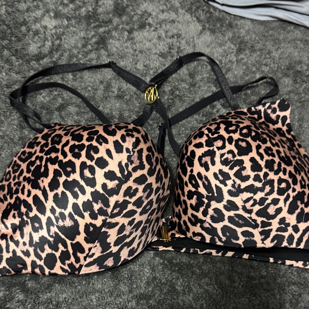 Victoria's Secret Leopard Print Bra with Black Straps